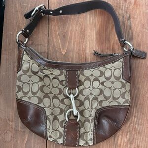 Coach Signature Brown and Tan Hobo Bag